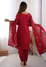 Load image into Gallery viewer, Maroon Chinon Silk Readymade Pant Style Suit
