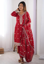 Load image into Gallery viewer, Maroon Chinon Silk Readymade Pant Style Suit
