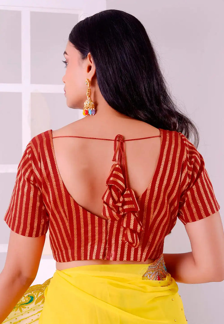 Maroon Cotton Jacquard Readymade Blouse