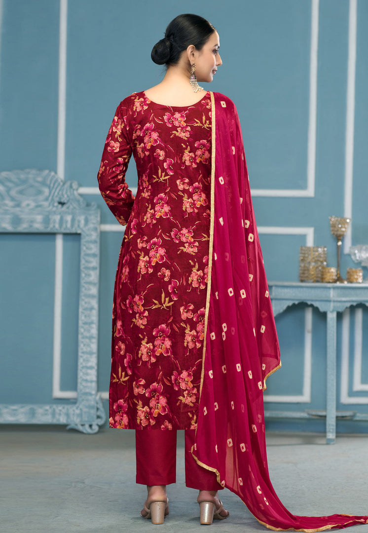Maroon Cotton Pant Style Suit