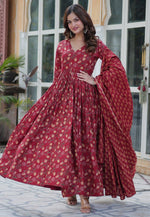 Load image into Gallery viewer, Maroon Cotton Readymade Anarkali Suit
