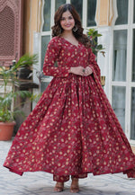 Load image into Gallery viewer, Maroon Cotton Readymade Anarkali Suit
