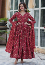 Load image into Gallery viewer, Maroon Cotton Readymade Anarkali Suit
