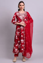 Load image into Gallery viewer, Maroon Cotton Readymade Anarkali Suit

