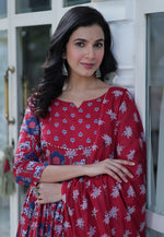 Load image into Gallery viewer, Maroon Cotton Readymade Anarkali Suit
