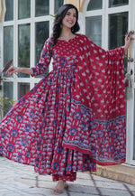 Load image into Gallery viewer, Maroon Cotton Readymade Anarkali Suit
