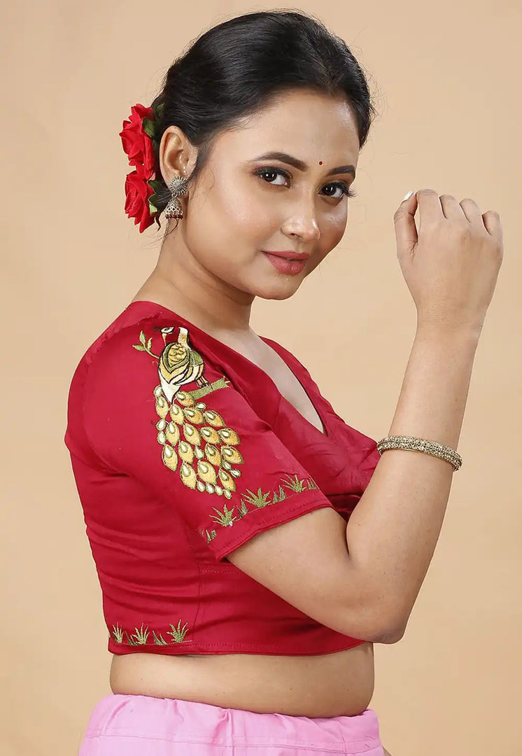 Maroon Cotton Readymade Blouse