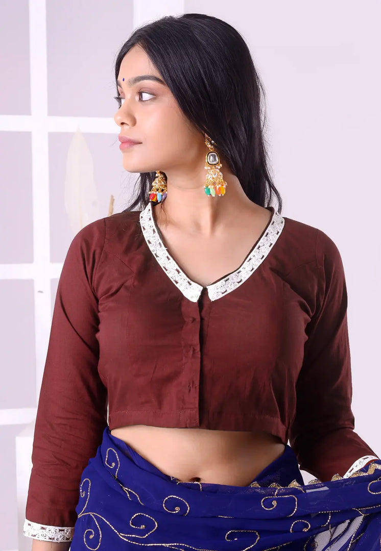 Maroon Cotton Readymade Blouse
