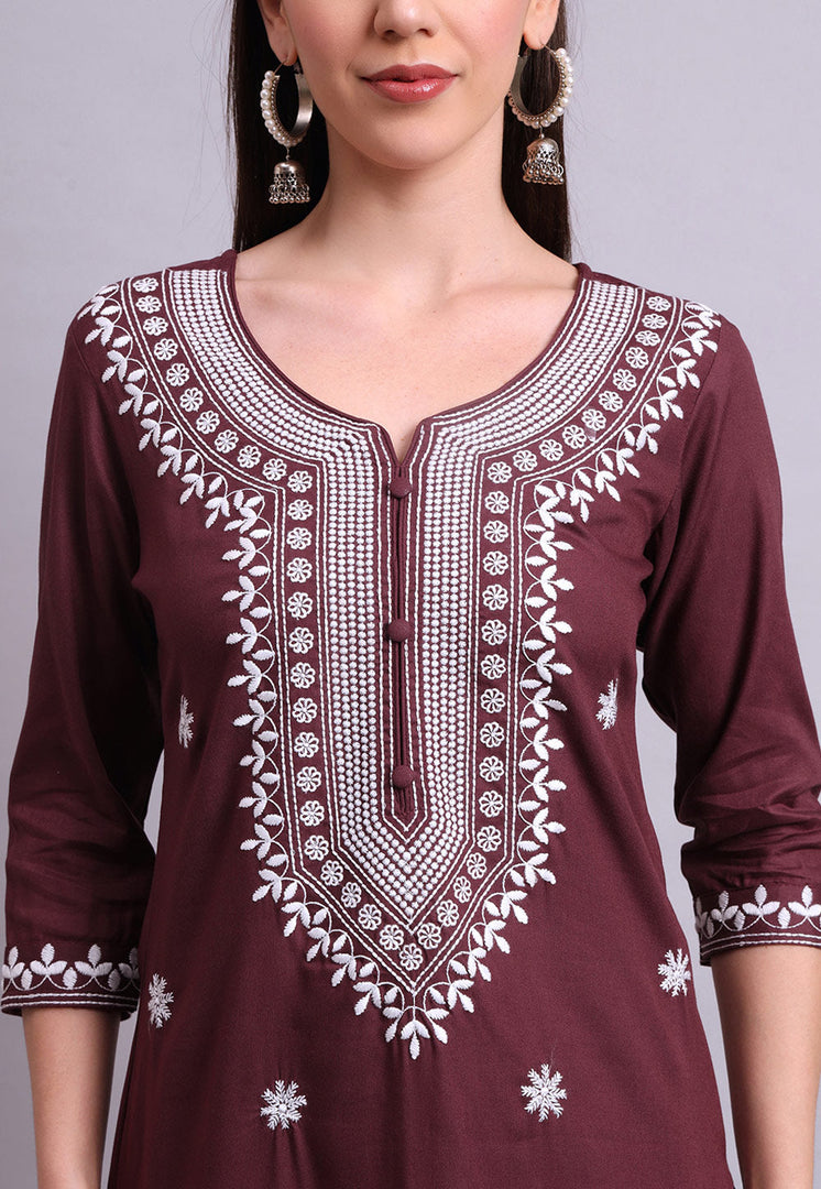 Maroon Cotton Readymade Pakistani Suit