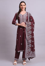 Load image into Gallery viewer, Maroon Cotton Readymade Pakistani Suit

