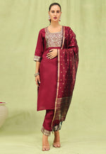 Load image into Gallery viewer, Maroon Cotton Readymade Pakistani Suit
