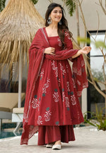 Load image into Gallery viewer, Maroon Cotton Readymade Palazzo Suit

