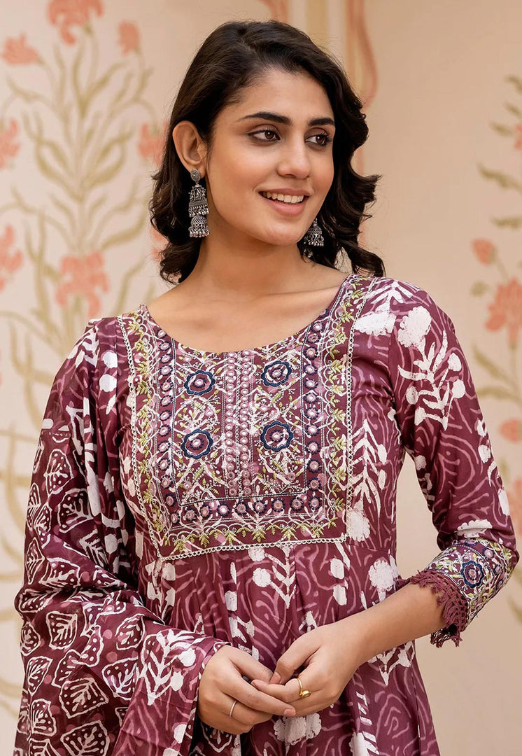 Maroon Cotton Readymade Pant Style Suit