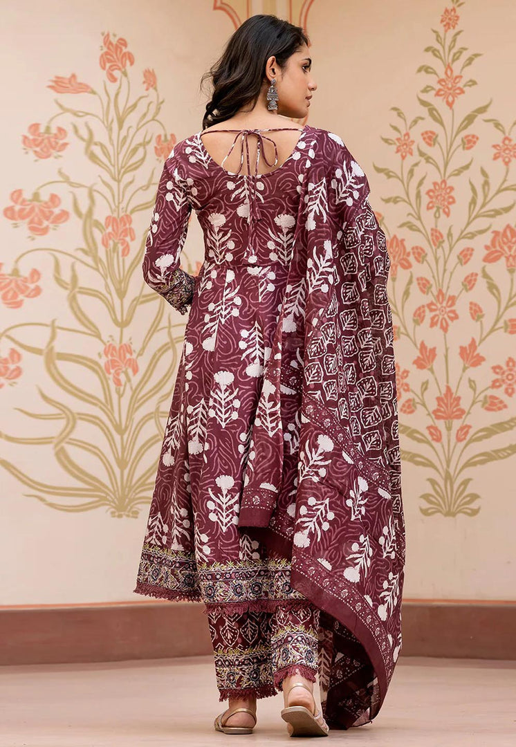 Maroon Cotton Readymade Pant Style Suit