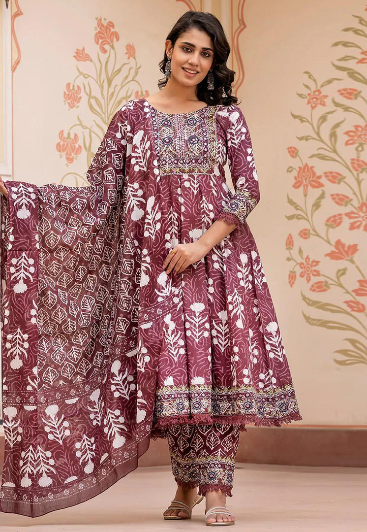 Maroon Cotton Readymade Pant Style Suit