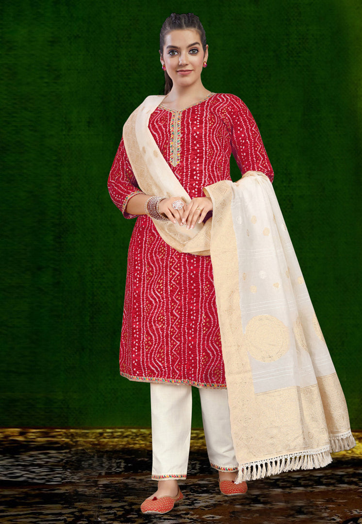 Maroon Cotton Readymade Pant Style Suit