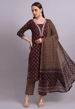 Load image into Gallery viewer, Maroon Cotton Readymade Pant Style Suit
