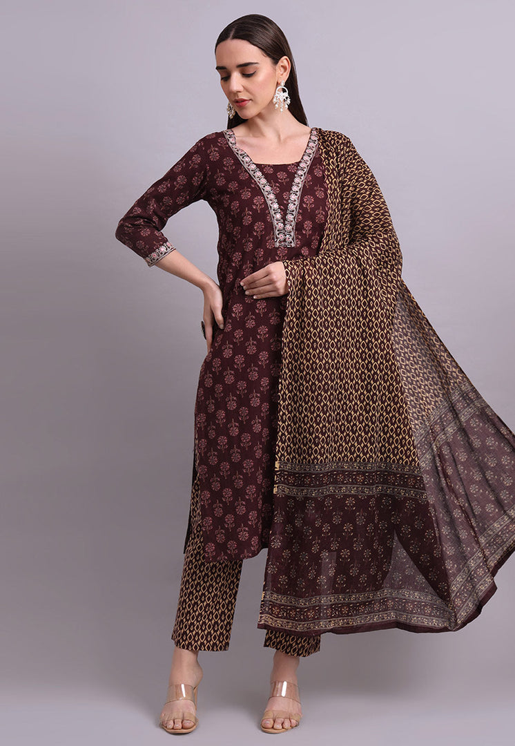 Maroon Cotton Readymade Pant Style Suit