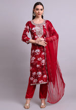 Load image into Gallery viewer, Maroon Cotton Readymade Pant Style Suit
