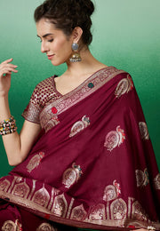 Maroon Cotton Saree With Blouse