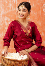 Load image into Gallery viewer, Maroon Cotton Silk Readymade Pakistani Suit
