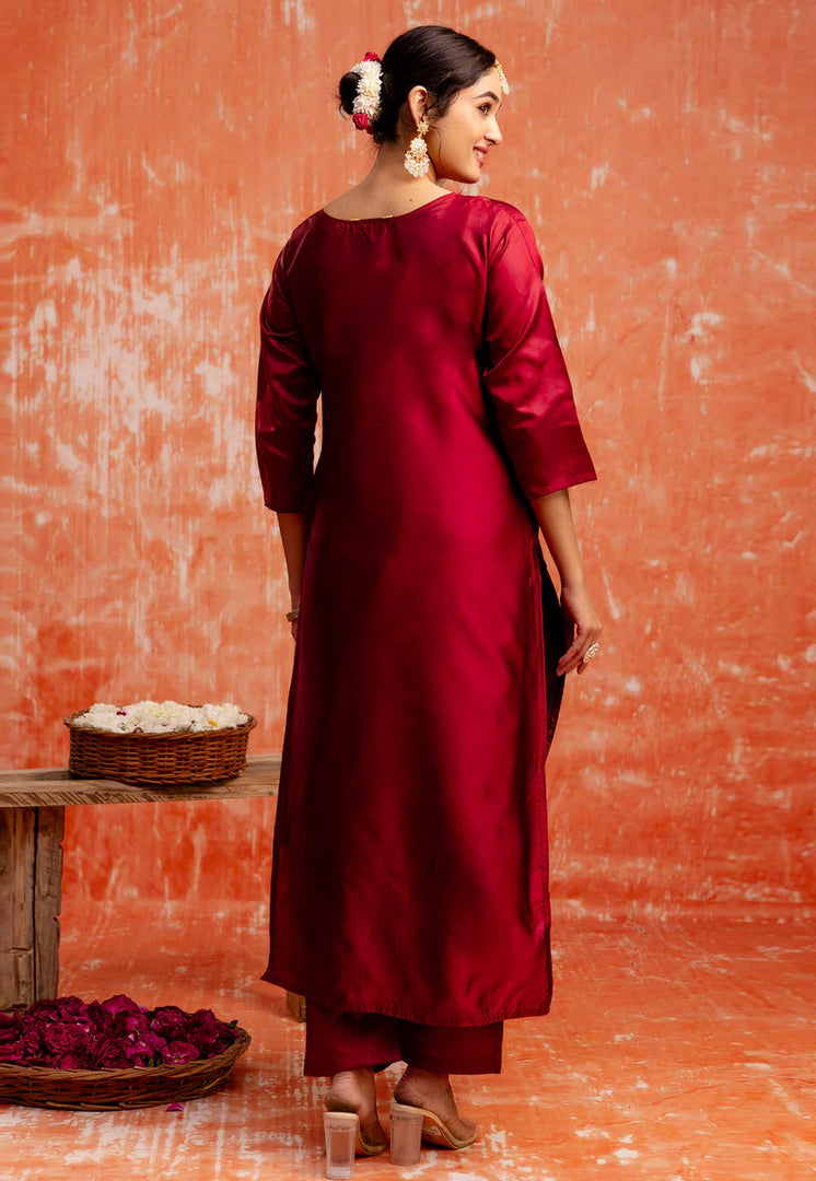 Maroon Cotton Silk Readymade Pakistani Suit