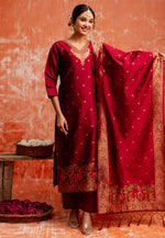 Load image into Gallery viewer, Maroon Cotton Silk Readymade Pakistani Suit
