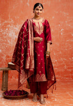 Load image into Gallery viewer, Maroon Cotton Silk Readymade Pakistani Suit
