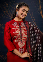 Load image into Gallery viewer, Maroon Cotton Silk Readymade Pakistani Suit

