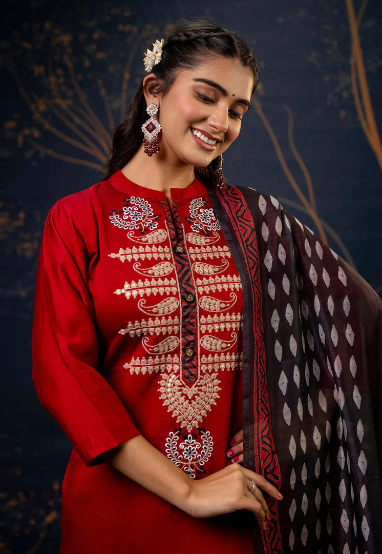 Maroon Cotton Silk Readymade Pakistani Suit