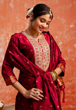 Load image into Gallery viewer, Maroon Cotton Silk Readymade Pakistani Suit
