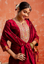 Load image into Gallery viewer, Maroon Cotton Silk Readymade Pant Style Suit
