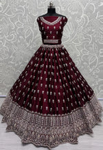 Load image into Gallery viewer, Maroon Cotton Silk Wedding Lehenga Choli
