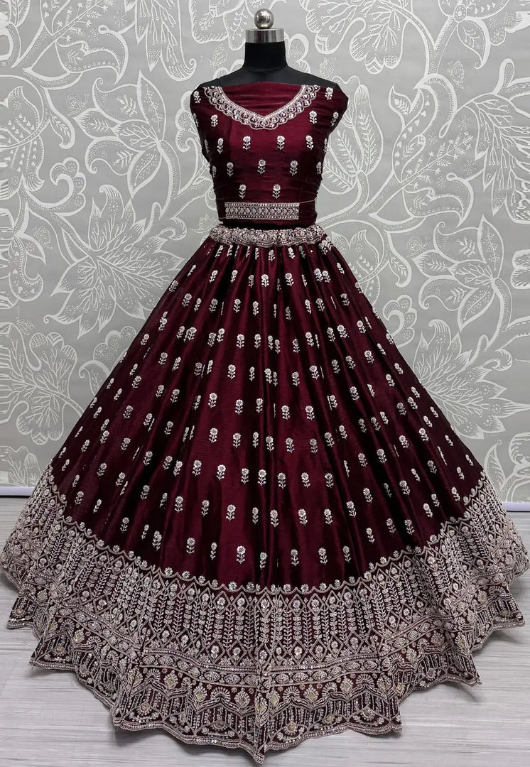 Maroon Cotton Silk Wedding Lehenga Choli