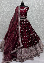 Load image into Gallery viewer, Maroon Cotton Silk Wedding Lehenga Choli
