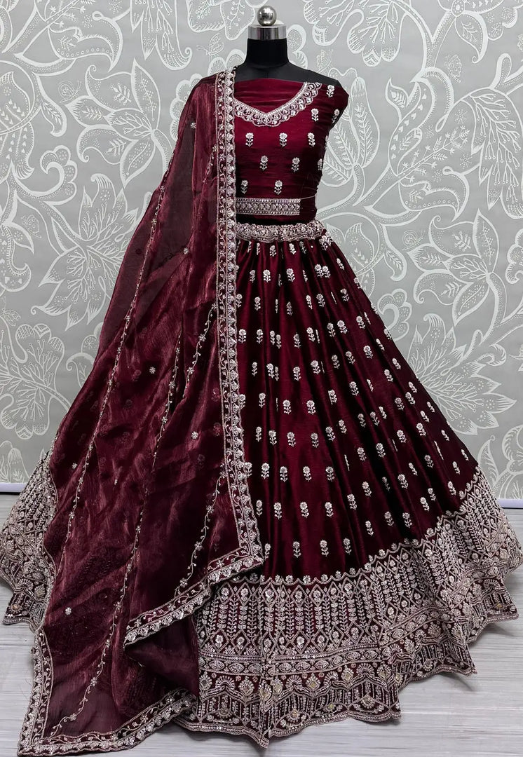 Maroon Cotton Silk Wedding Lehenga Choli