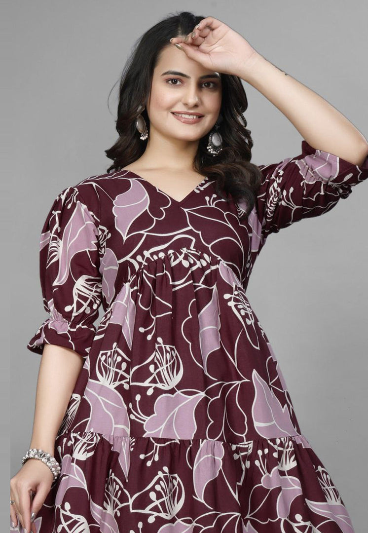 Maroon Crepe Printed Gown
