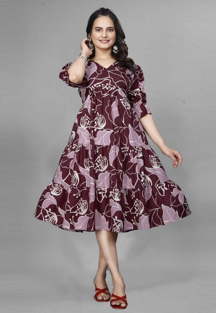 Maroon Crepe Printed Gown
