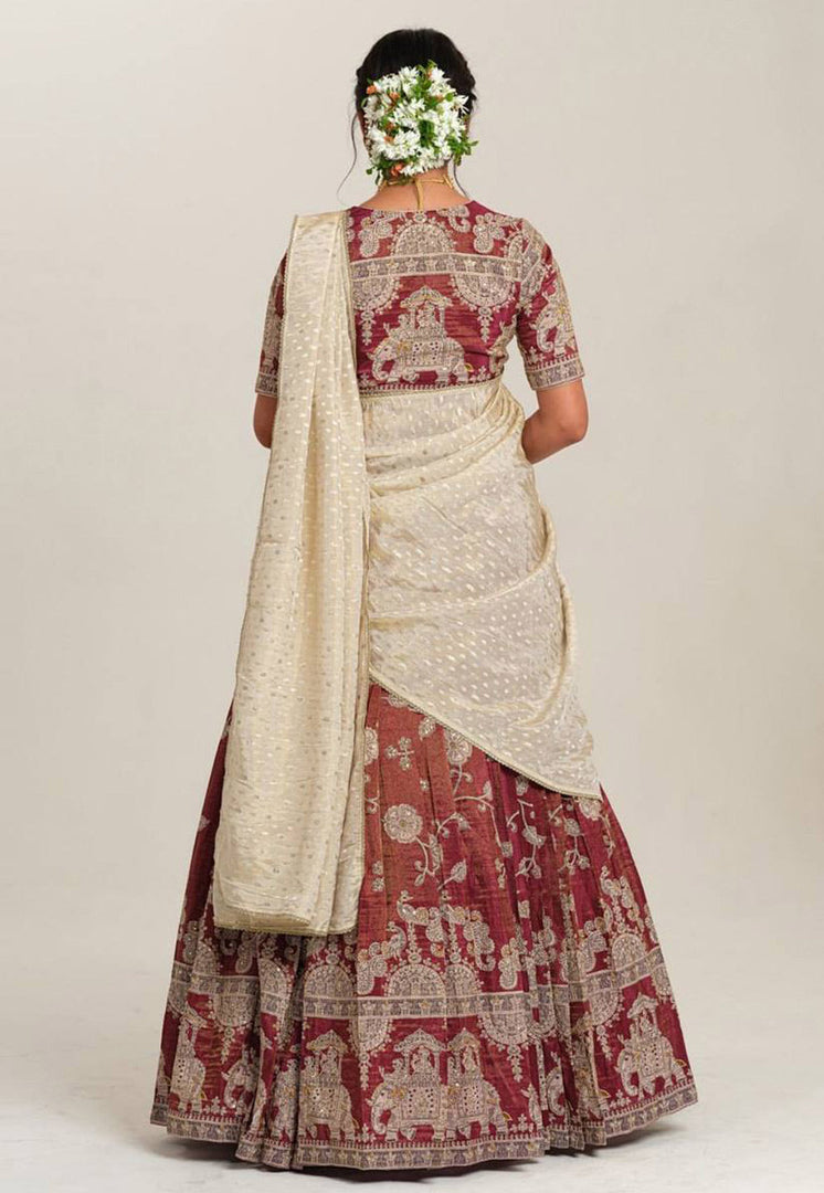 Maroon Crepe Readymade Lehenga Choli