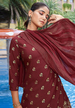 Load image into Gallery viewer, Maroon Crepe Readymade Pakistani Suit
