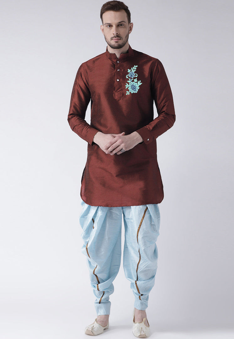 Maroon Dupion Silk Dhoti Kurta
