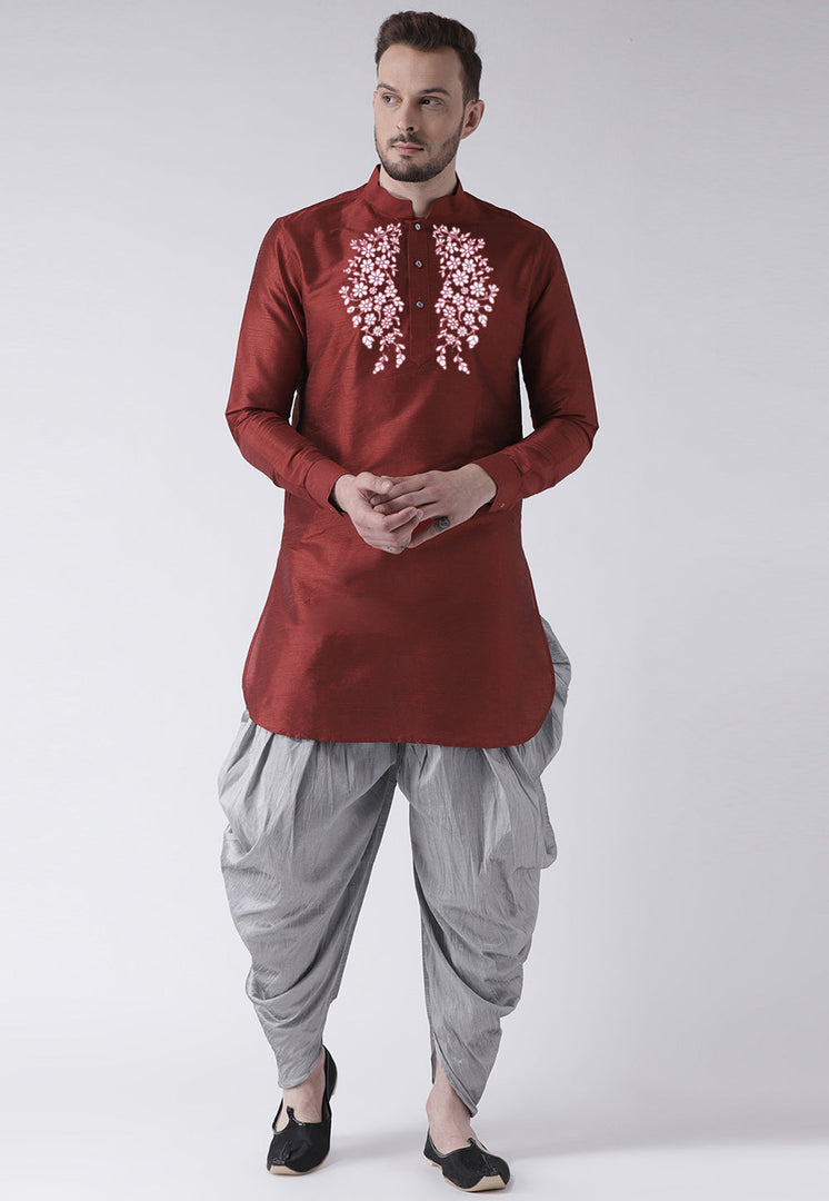 Maroon Dupion Silk Dhoti Kurta