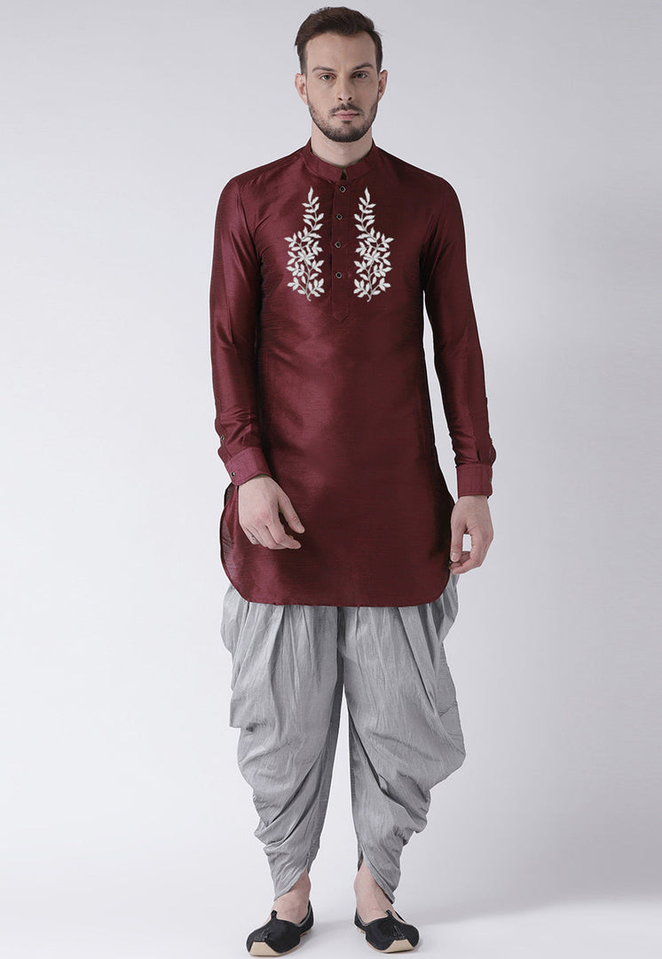 Maroon Dupion Silk Dhoti Kurta