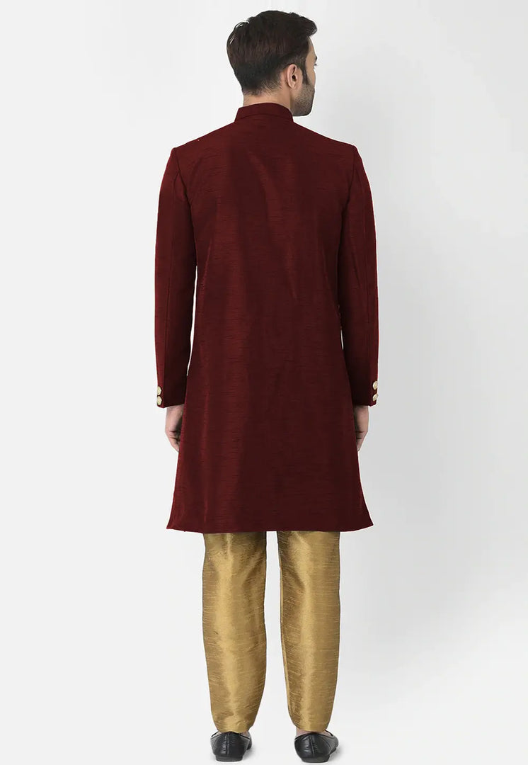 Maroon Dupion Silk Indo Western Suit