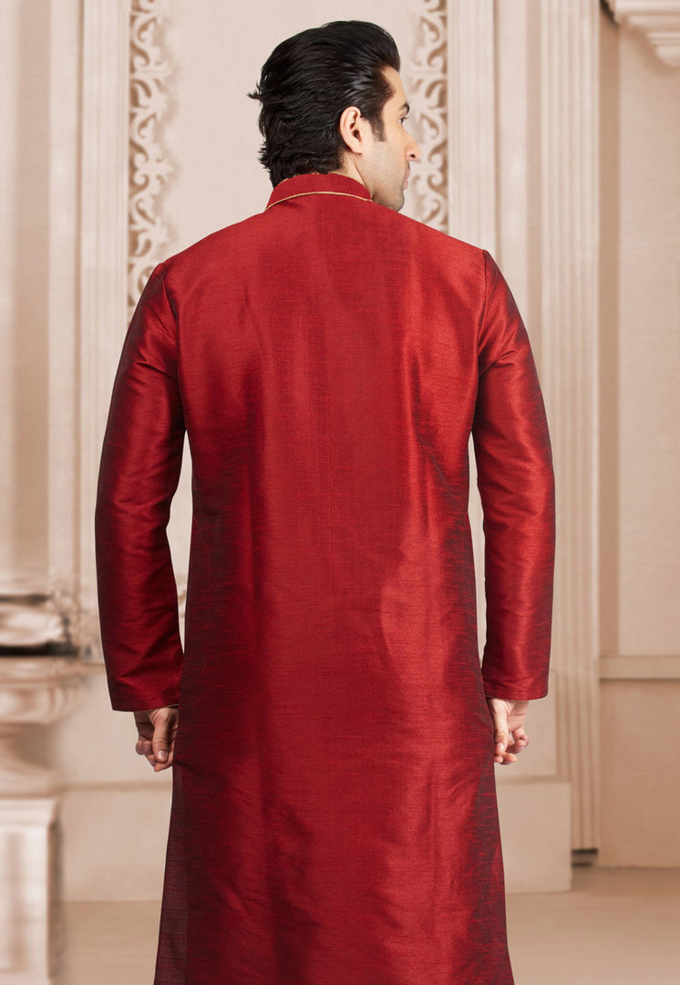 Maroon Dupion Silk Kurta Pajama