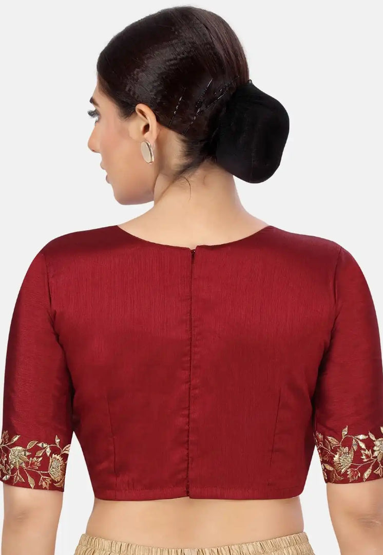 Maroon Dupion Silk Readymade Blouse
