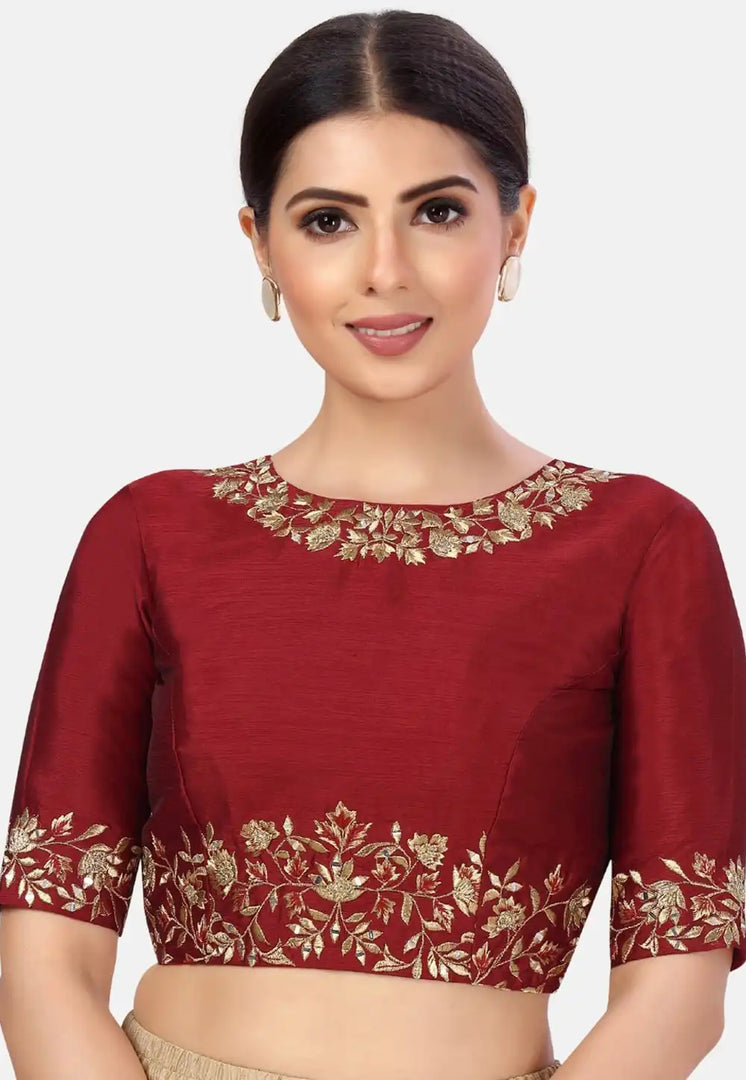 Maroon Dupion Silk Readymade Blouse
