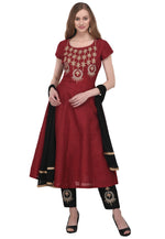 Load image into Gallery viewer, Maroon Dupion Silk Readymade Pant Style Suit
