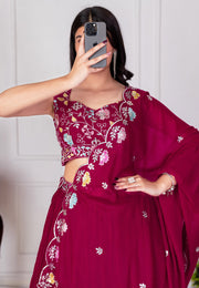 Maroon Faux Georgette Circular Lehenga Choli