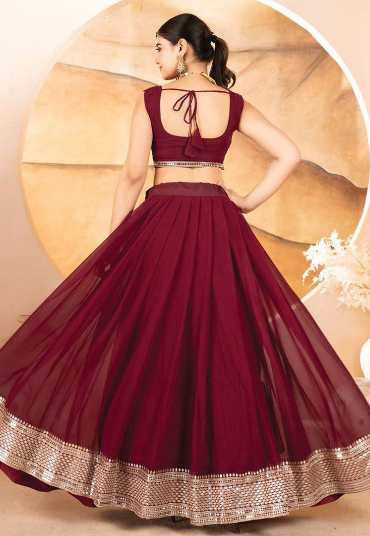 Maroon Faux Georgette Circular Lehenga Choli